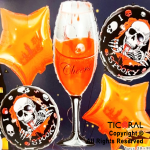 SET DE GLOBOS METALIZADO HALLOWEEN COPA CHEERS PIRATAS 5 UNIDADES X 1